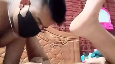 Masked wife boob massage and pussy licking viral sex